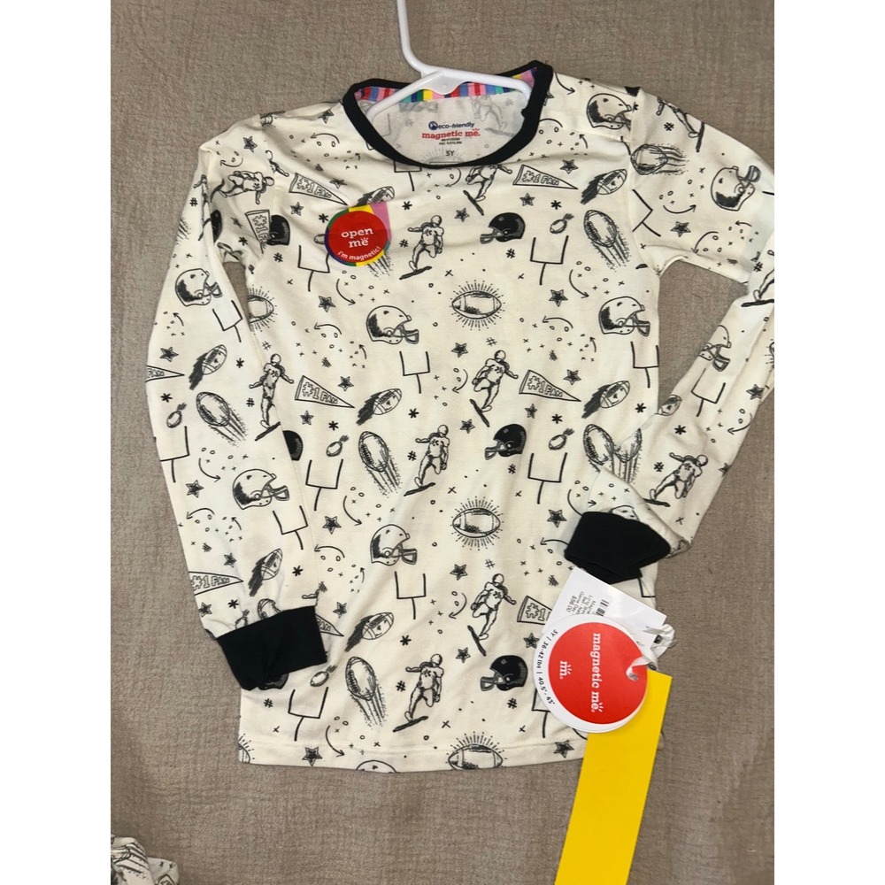 Magnetic Me Kids Game Day Football Modal Pajama Set Natural Black 5Y NEW - Picture 5 of 8